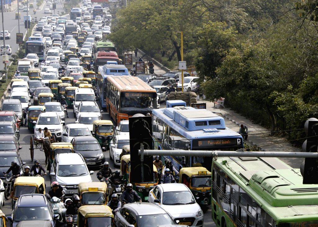 New Delhi : Vehicles stuck in a traffic jam near ITO