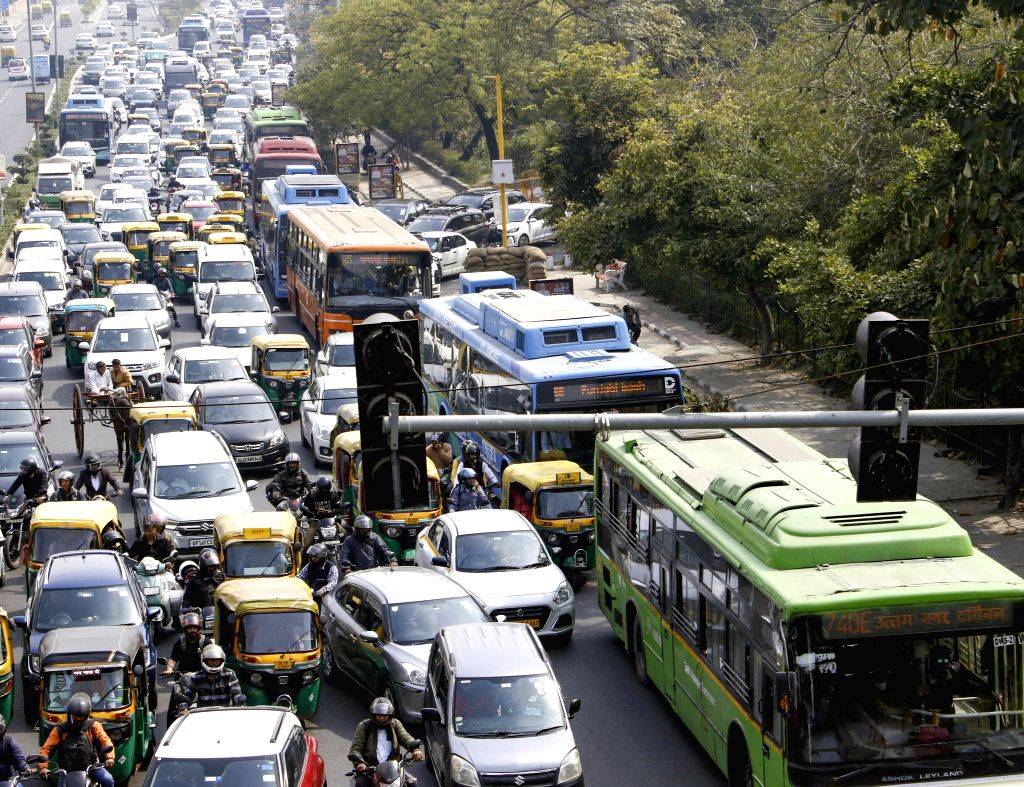 New Delhi : Vehicles stuck in a traffic jam near ITO