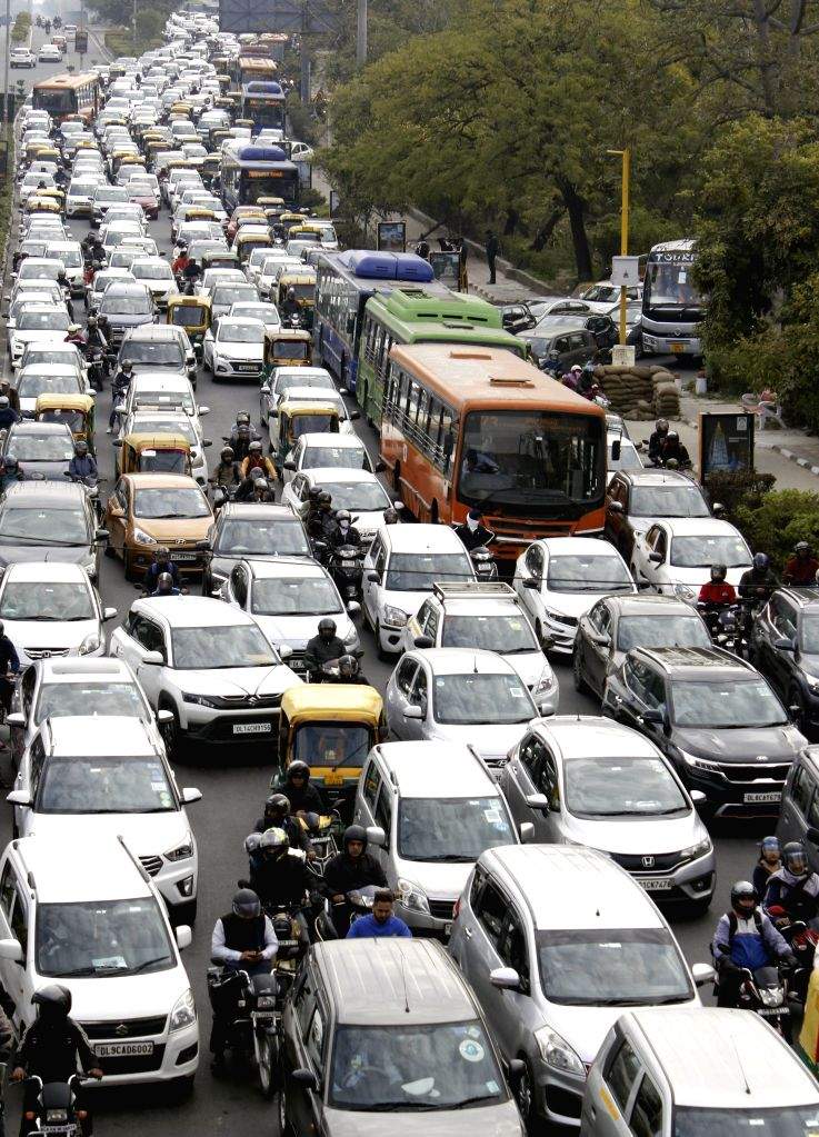 New Delhi : Vehicles stuck in a traffic jam near ITO