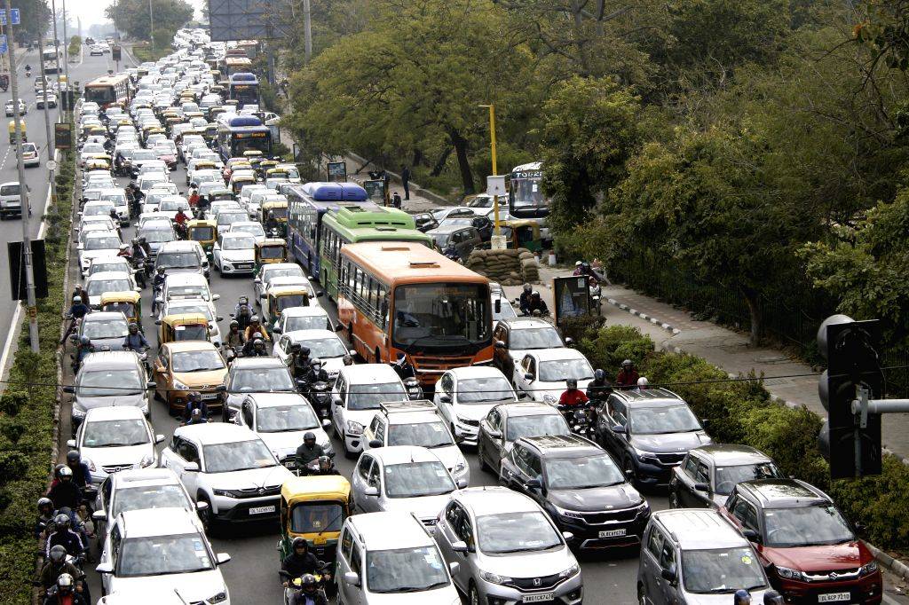 New Delhi : Vehicles stuck in a traffic jam near ITO
