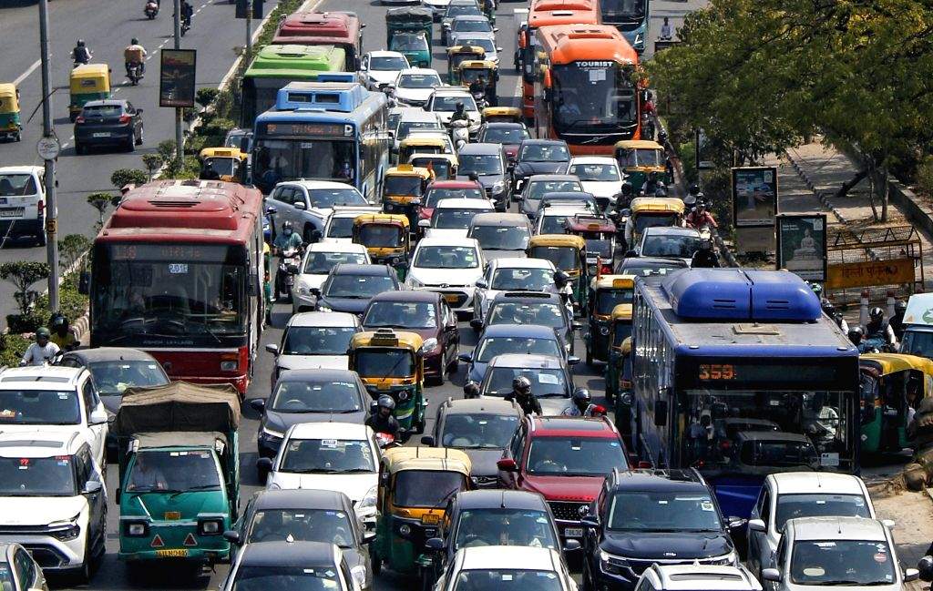 New Delhi : Vehicles stuck in a traffic jam near ITO