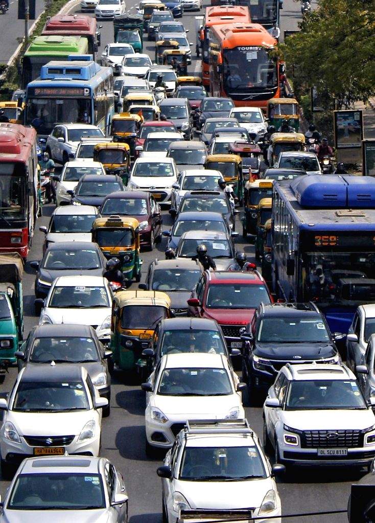 New Delhi : Vehicles stuck in a traffic jam near ITO