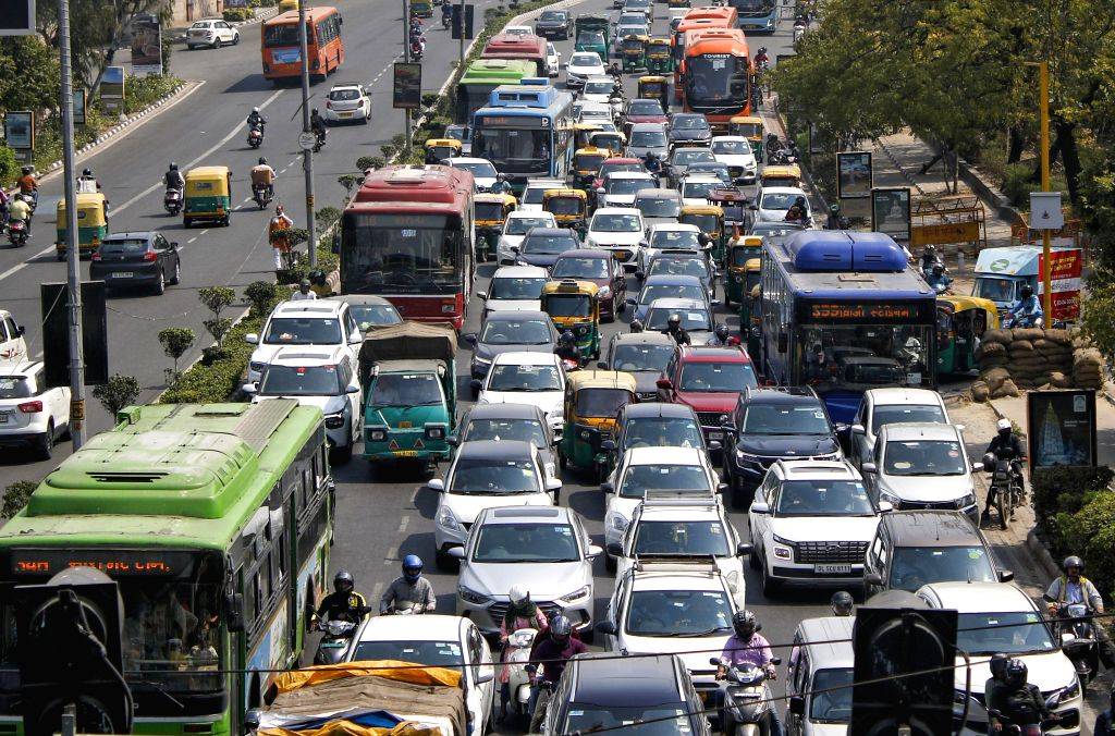 New Delhi : Vehicles stuck in a traffic jam near ITO
