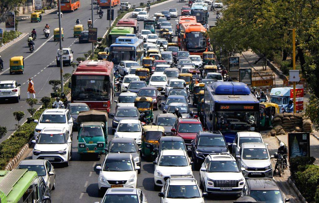 New Delhi : Vehicles stuck in a traffic jam near ITO