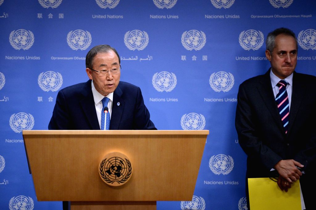 United Nations Secretary-General Ban Ki-moon speaks during a press ...