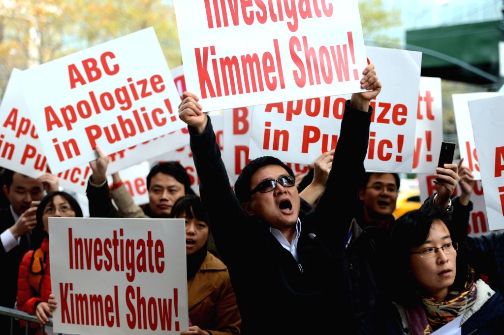 Protestors rally in front of the headquarters of the ABC to protest ...
