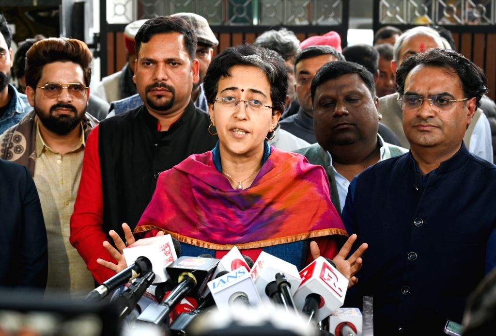 Outgoing Delhi Chief Minister and AAP leader Atishi speaks to the media