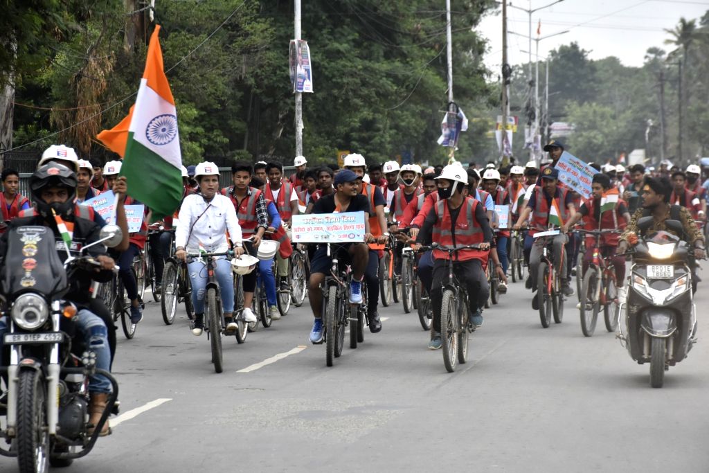 Two Wheeler Rally People on bicycles and two-wheelers take out a 'Tiranga Rally