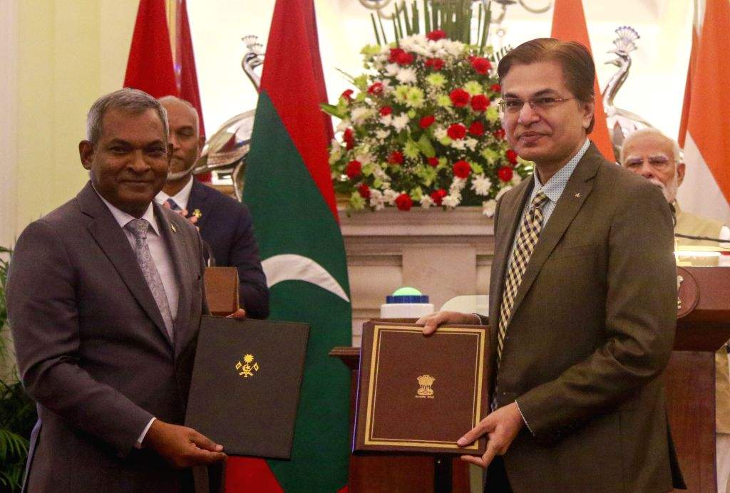 PM Modi and President Mohamed Muizzu of Maldives attend the joint press ...