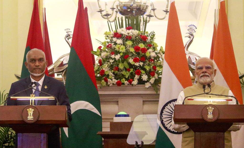 PM Modi and President Mohamed Muizzu of Maldives attend the joint press ...