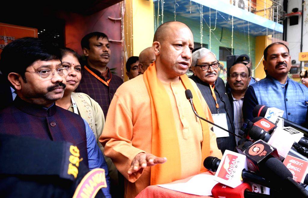 Uttar Pradesh Chief Minister Yogi Adityanath speaks to the media after ...