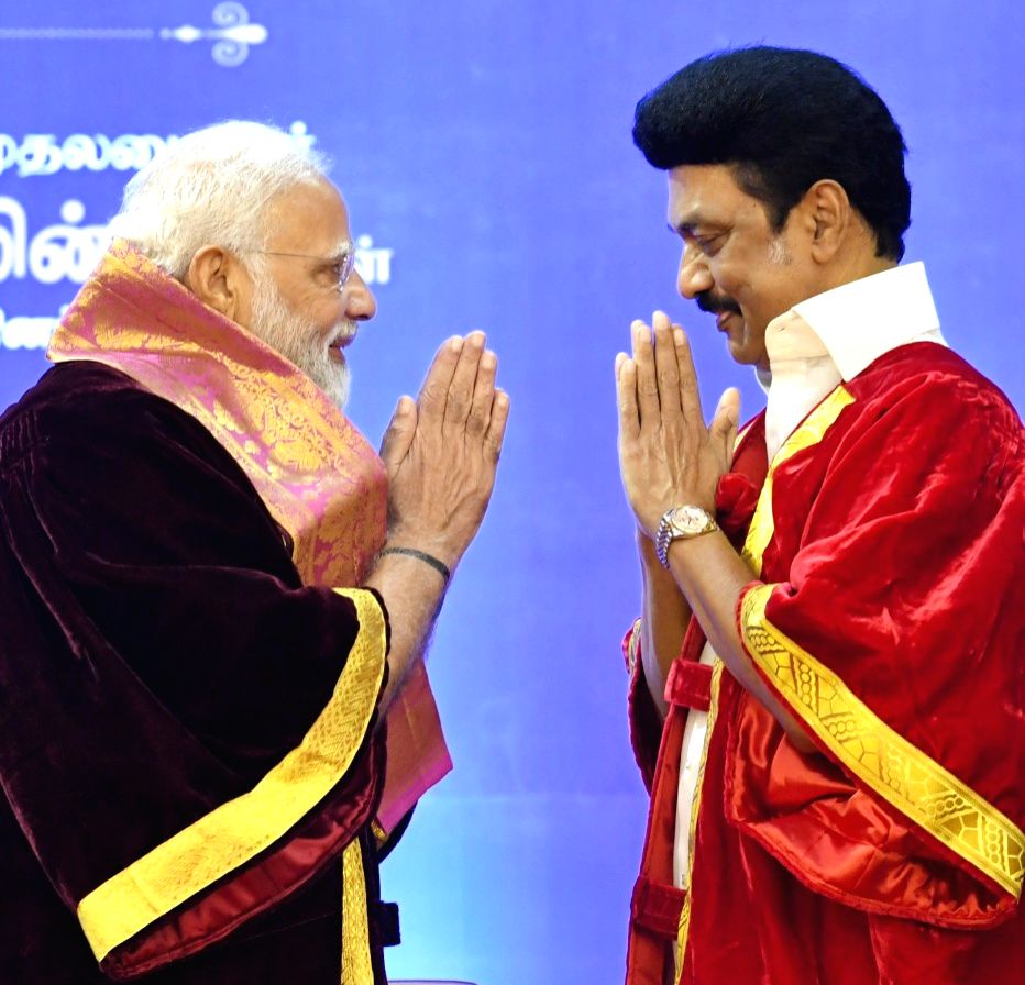 PM Modi and Tamil Nadu CM MK Stalin during the 42nd Convocation