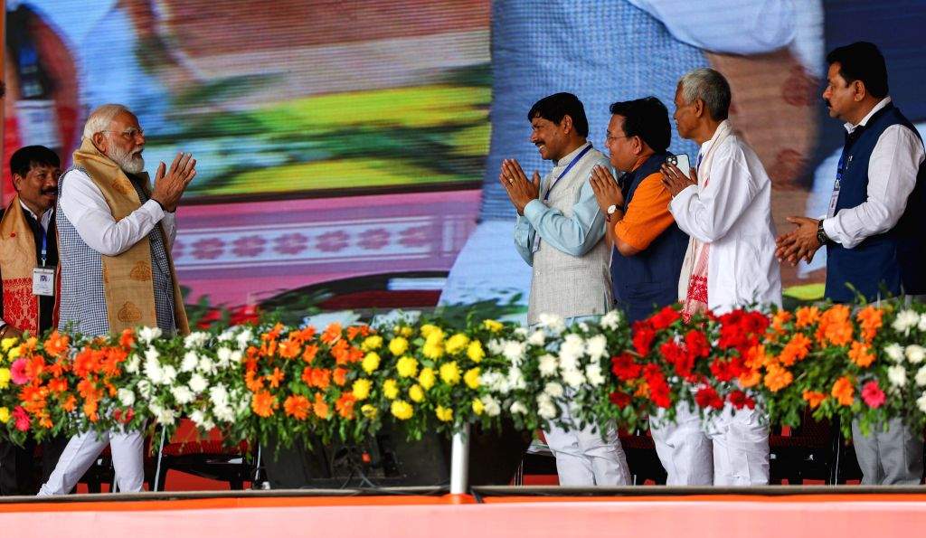 Pm Modi At Rally Prime Minister Narendra Modi during an election rally ahead of Lok ...