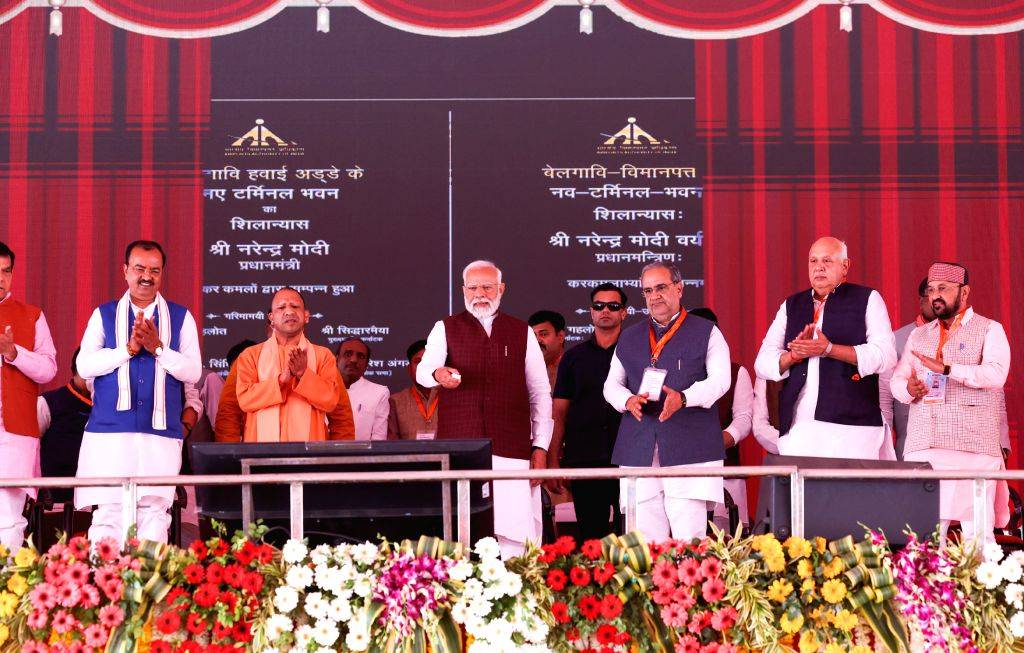 Prime Minister Narendra Modi during the foundation stone laying and ...