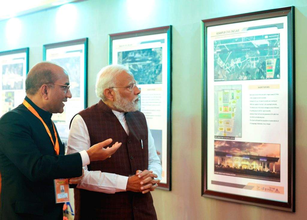 Prime Minister Narendra Modi visits an exhibition during the foundation ...