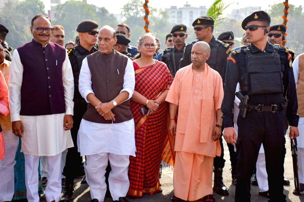 Rajnath Singh and CM Yogi Adityanath during Lucknow Green Corridor ...
