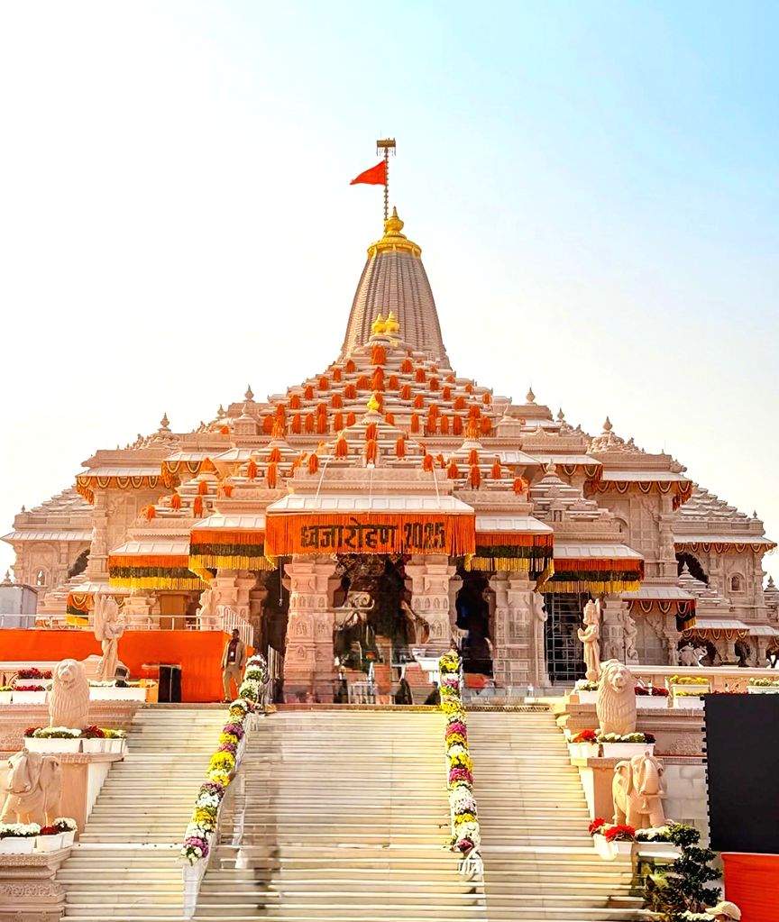 Ram Janmabhoomi Temple adorned ahead of Dhwajarohan