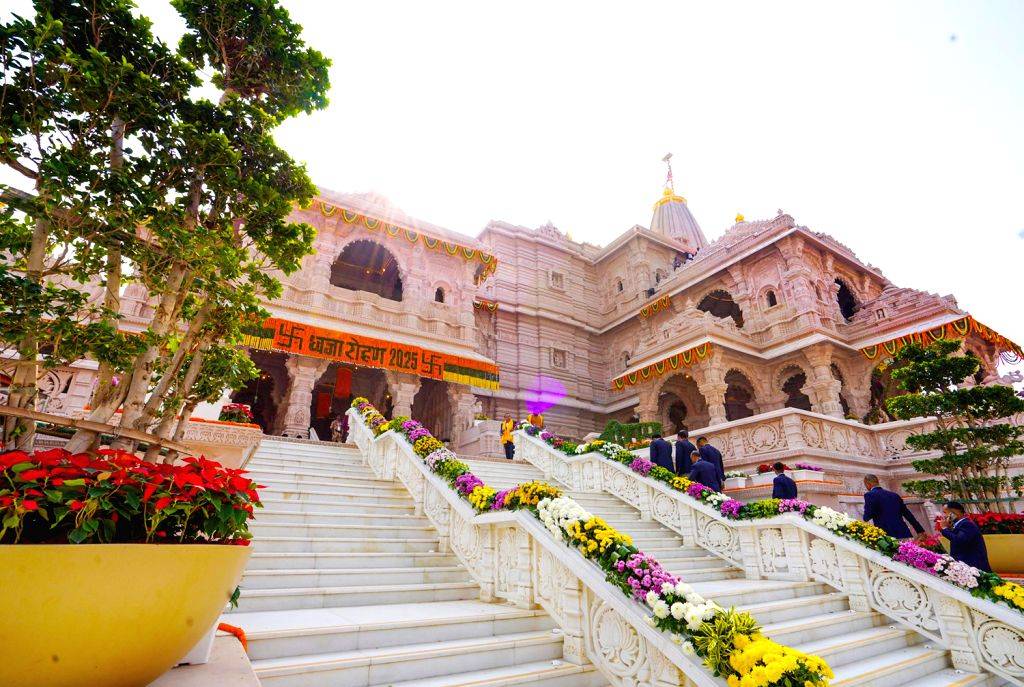 Ram Janmabhoomi Temple adorned ahead of Dhwajarohan