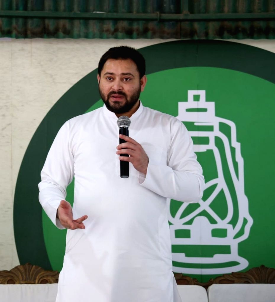 Rashtriya Janata Dal leader Tejashwi Prasad Yadav addresses party