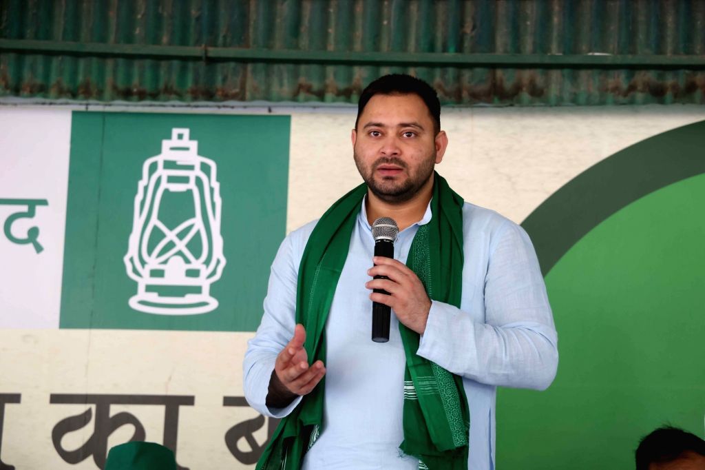 Rashtriya Janata Dal leader Tejswi Prasad Yadav addresses party's
