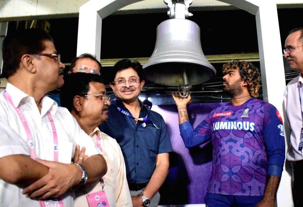 Coach Ringing Bell RR's bowling coach Lasith Malinga during the bell ringing ceremony ...