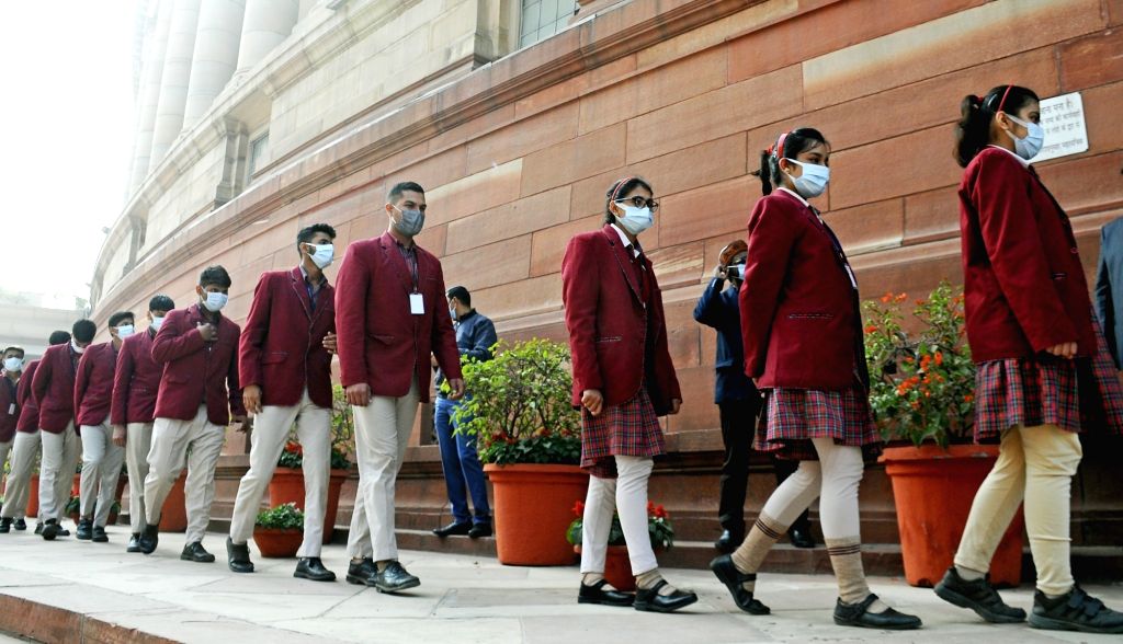 Students In Queue School students in a queue enter inside the Parliament