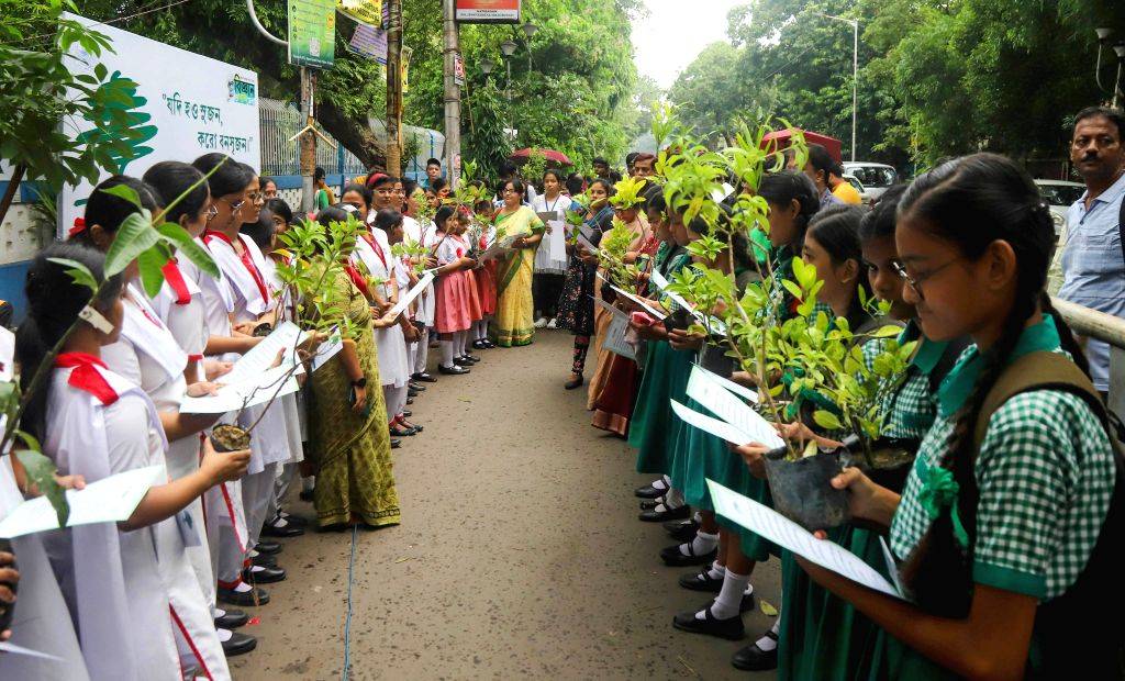 School students participate in a tree plantation program