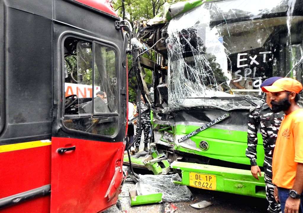 Security personnel on site after two buses collide with each other
