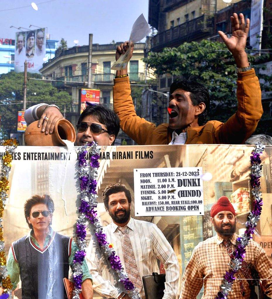 Shah Rukh Khan fans celebrate the release of his film 'Dunki