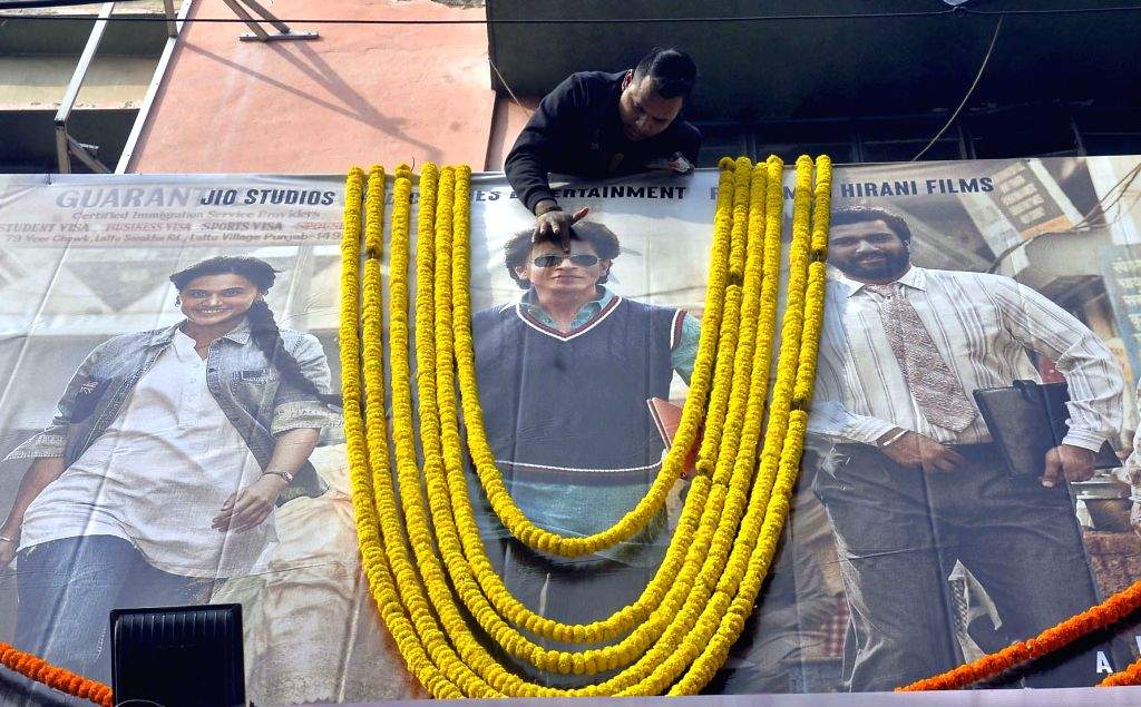 Shah Rukh Khan fans celebrate the release of his film 'Dunki