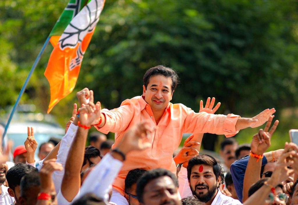 Sindhudurg : BJP's Nitesh Narayan Rane celebrates with supporters after ...