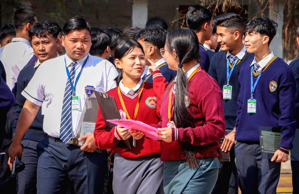 Students leave after appearing for the COHSEM Class XII Examination