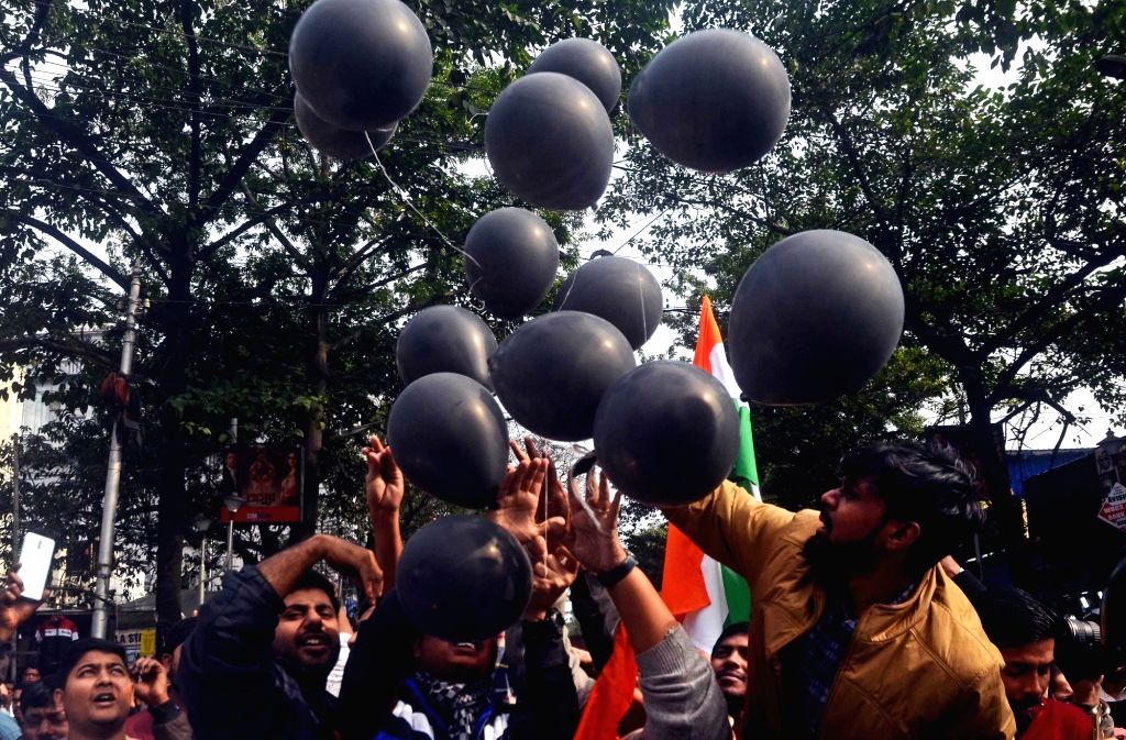 Students protest against PM Modi during his visit to Kolkata