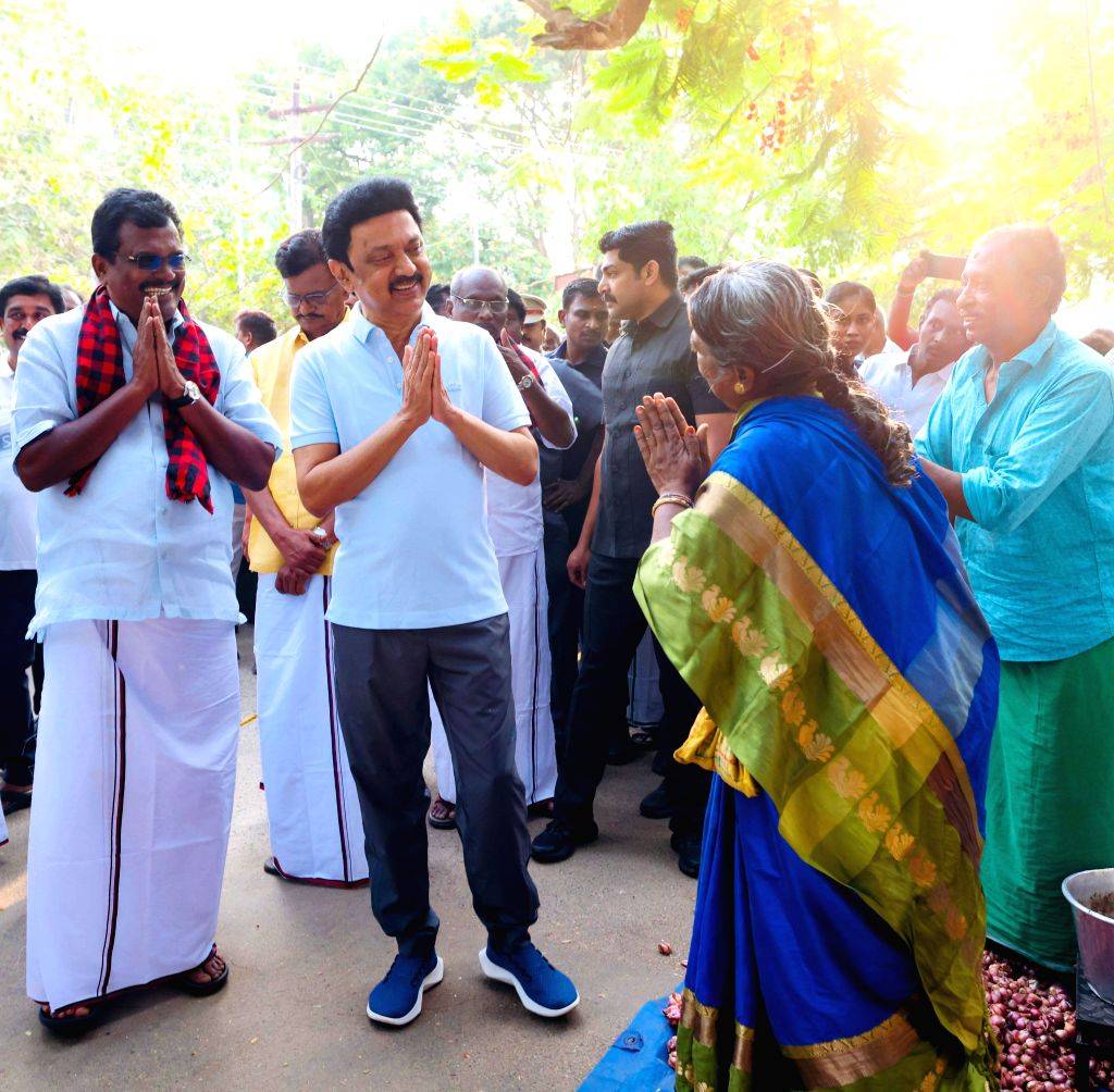 Tamil Nadu Chief Minister MK Stalin interacts with people during an ...