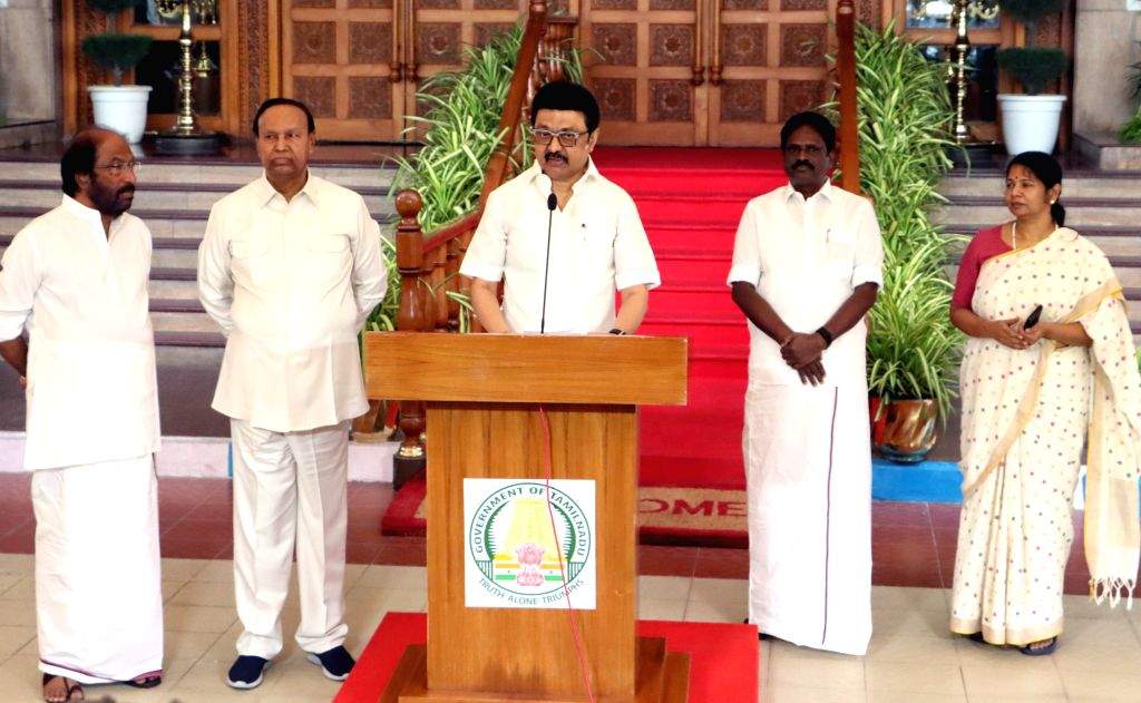 Tamil Nadu Chief Minister MK Stalin speaks to the media