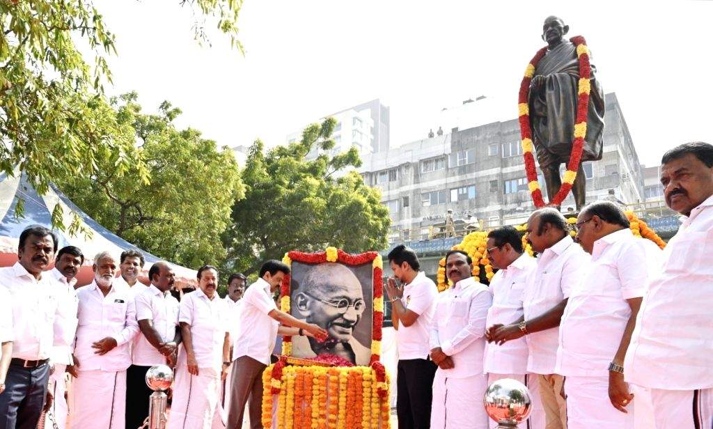 Tamil Nadu CM M.K. Stalin pays floral tributes to Mahatma Gandhi