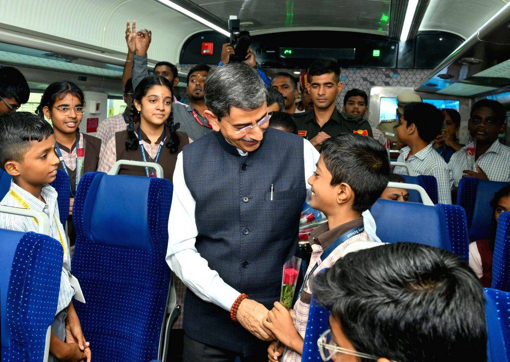 Tamil Nadu Governor RN Ravi interacts with the students aboard the ...