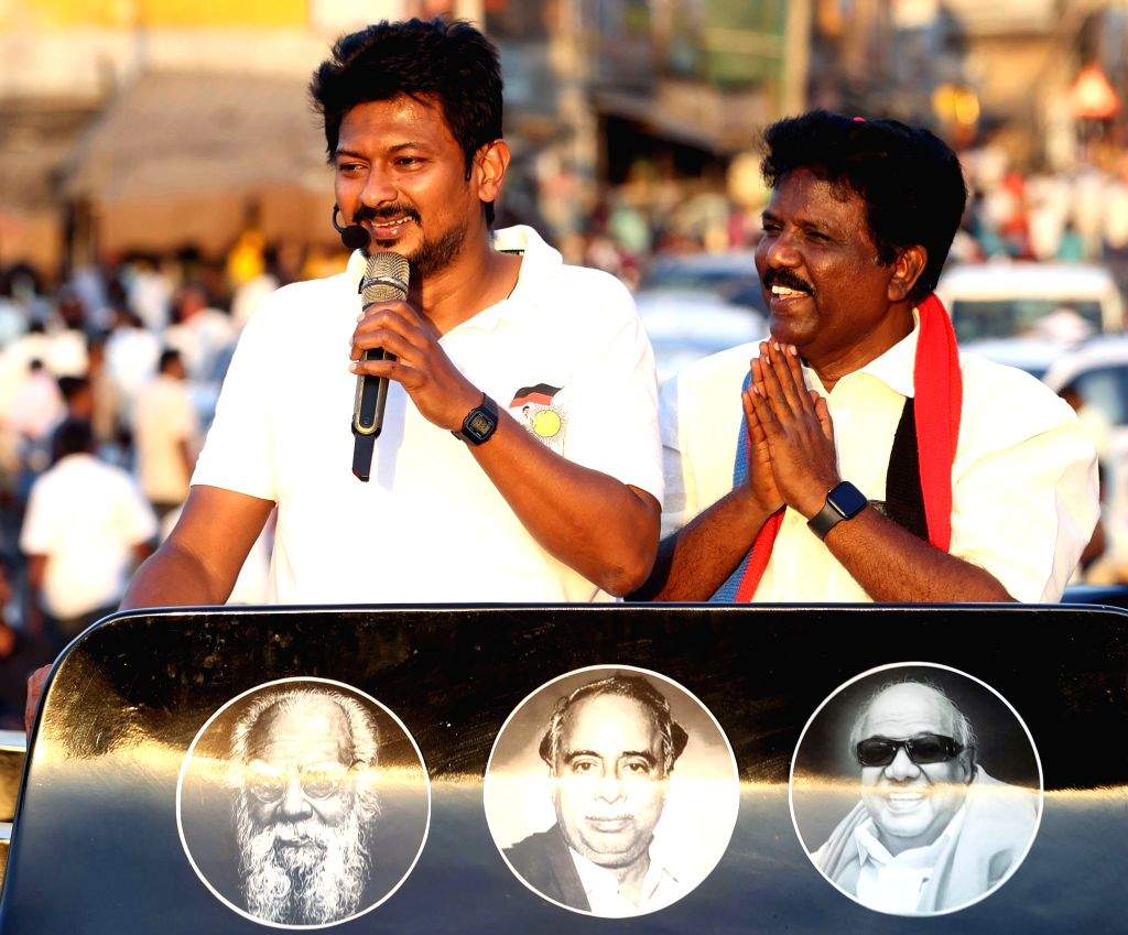 Tamil Nadu minister and DMK leader Udhayanidhi Stalin during a rally in ...