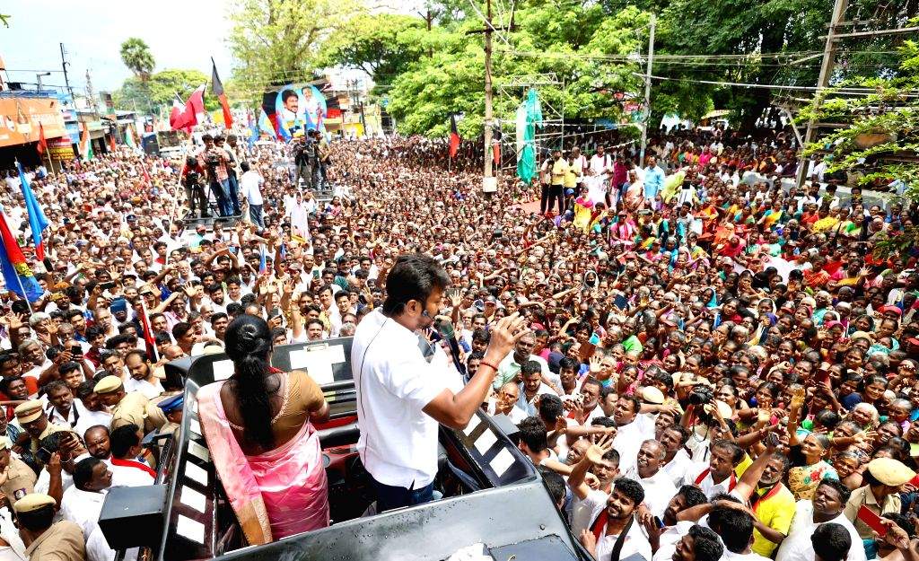 Tamil Nadu Minister and DMK leader Udhayanidhi Stalin holds an election ...