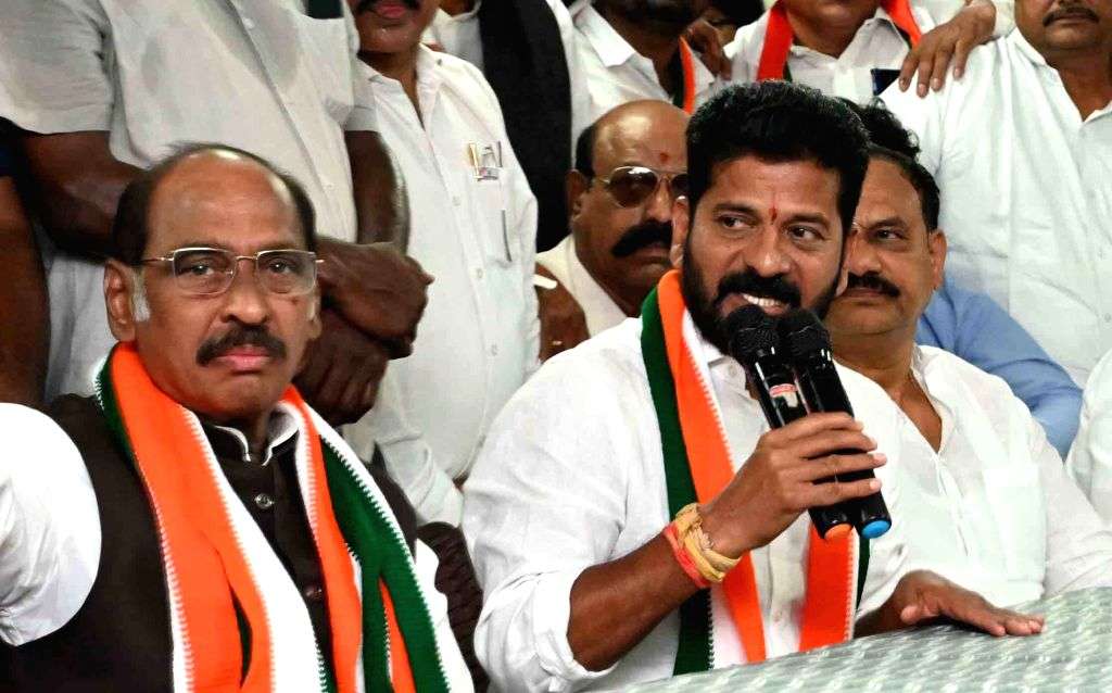 Telangana Congress Ravanth Reddy Telangana Congress chief A. Revanth Reddy addresses a press conference