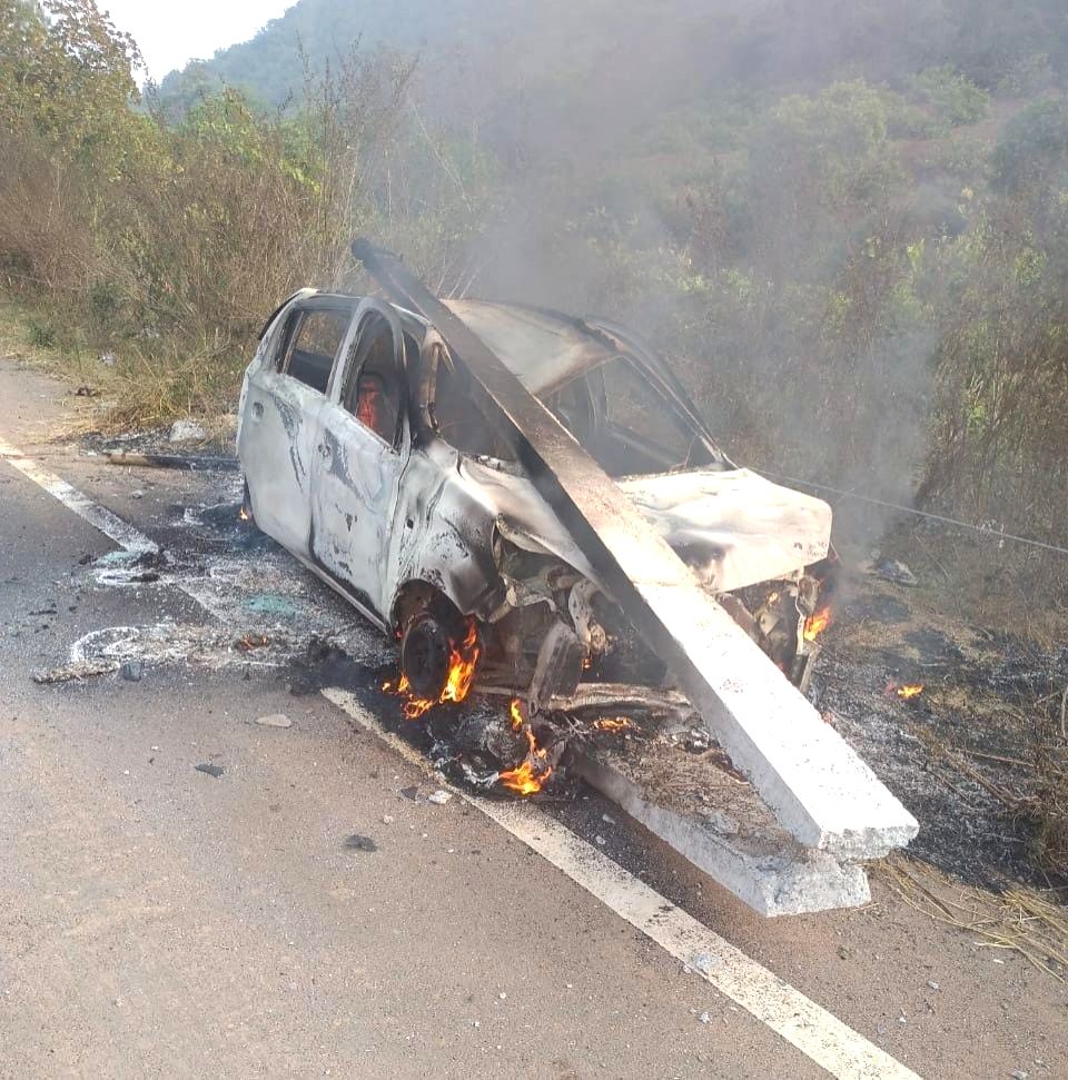 Free Photo: Two dead as car catches fire after hitting electric pole in ...