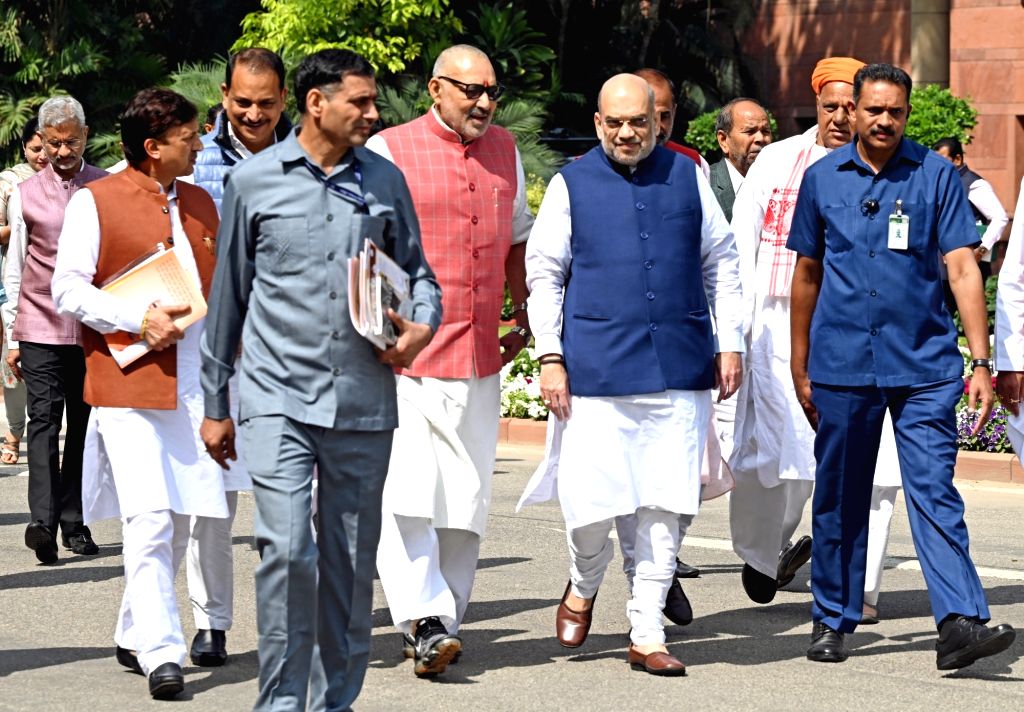 Union Home Minister Amit Shah with BJP MPs leave