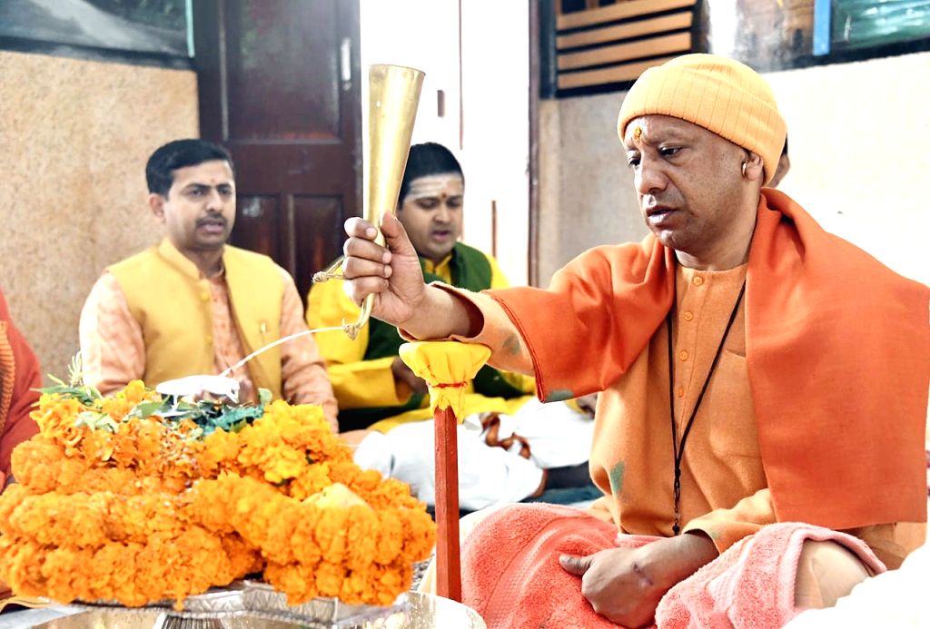 Uttar Pradesh Chief Minister Yogi Adityanath performs 'rudrabhishek