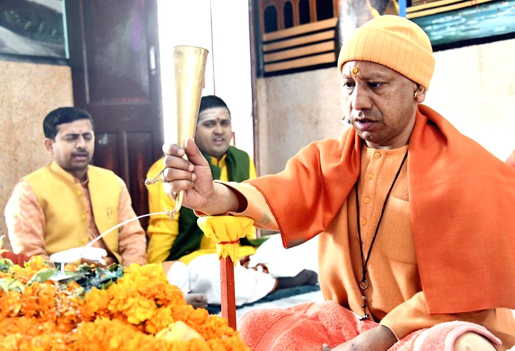 Uttar Pradesh Chief Minister Yogi Adityanath performs 'rudrabhishek