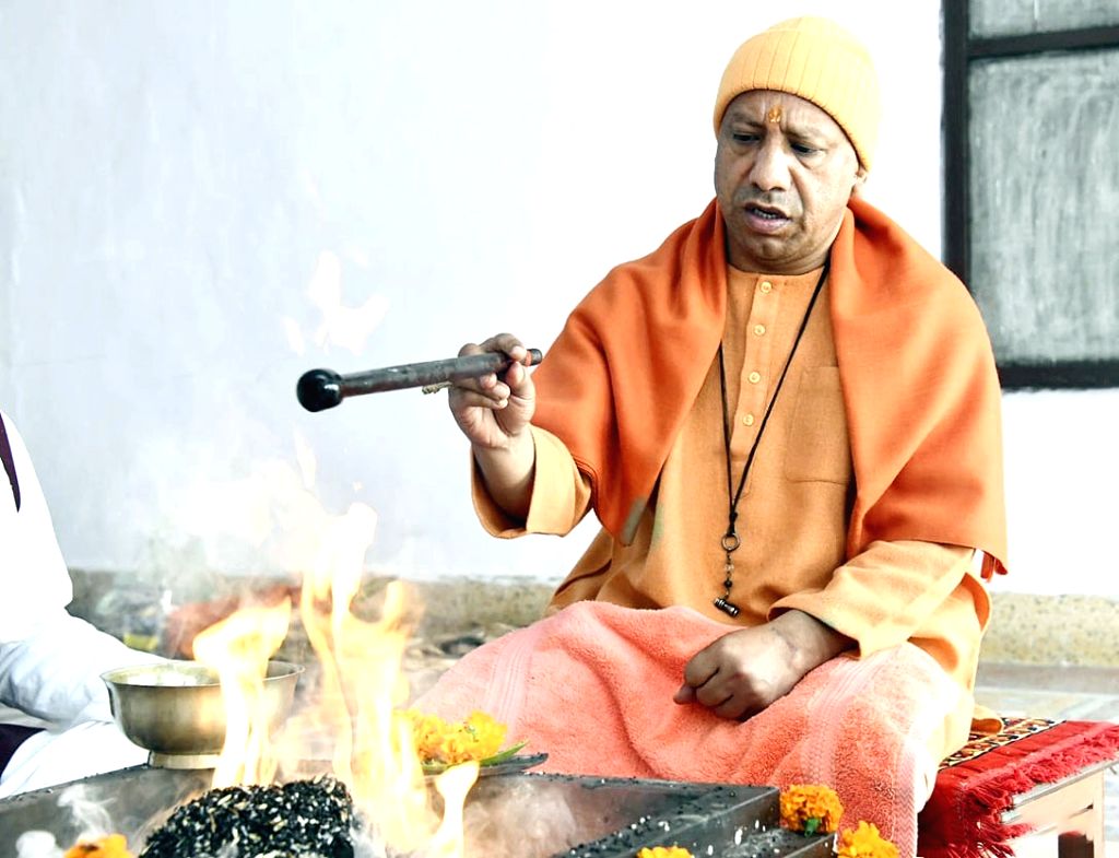 Uttar Pradesh Chief Minister Yogi Adityanath performs 'rudrabhishek