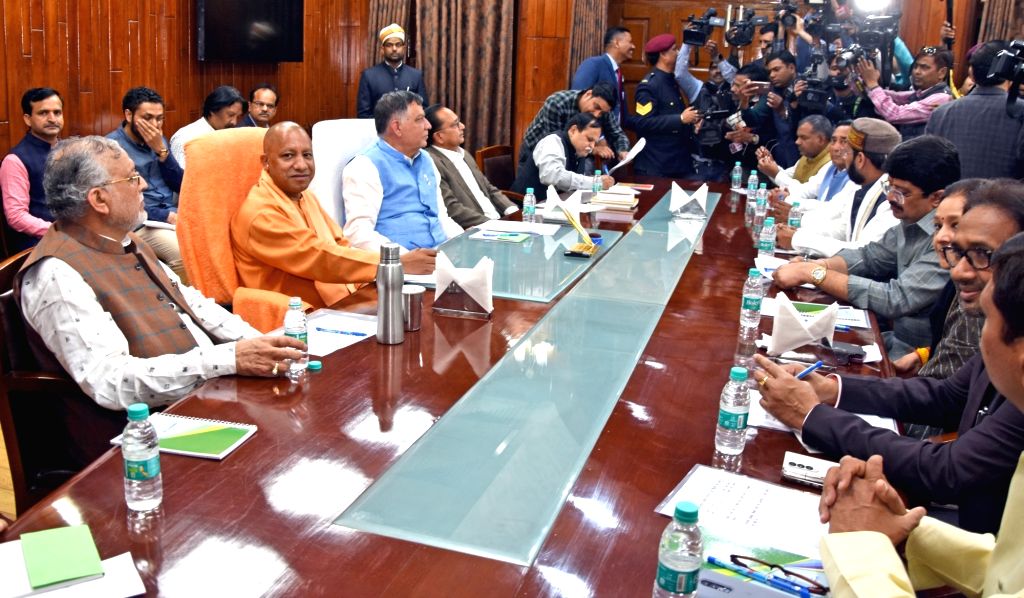Uttar Pradesh Chief Minister Yogi Adityanath attends the all party meeting