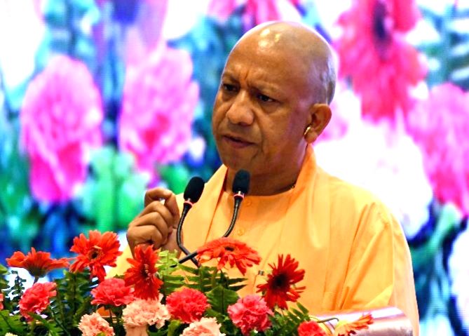 Uttar Pradesh Chief Minister Yogi Adityanath addresses a press conference