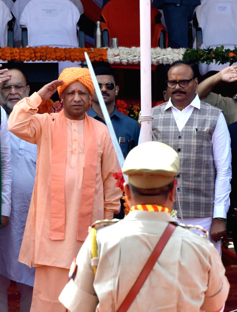 Uttar Pradesh Chief Minister Yogi Adityanath hoists the Tricolour