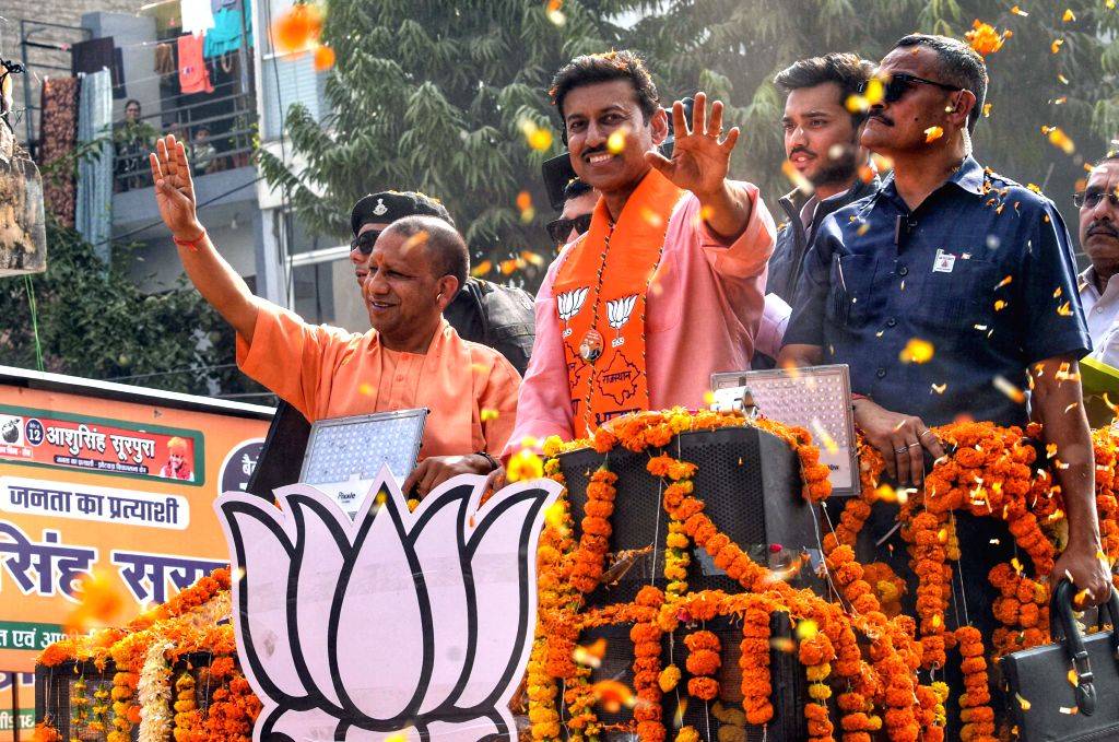 Uttar Pradesh Chief Minister Yogi Adityanath during a roadshow