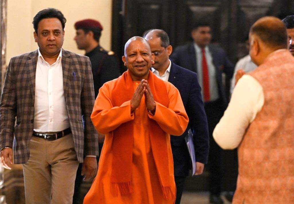 Uttar Pradesh Chief Minister Yogi Adityanath arrives to attend the ...